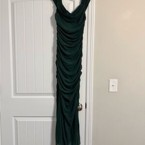 Elegant Ruched Green Evening Gown